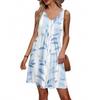 Women's Summer V-neck Casual Beach Vacation Retro Floral Print Sleeveless Patchwork Dress