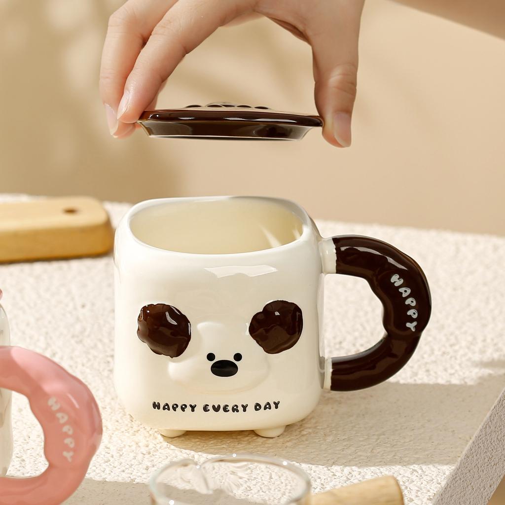 Funny Cute Puppy Ceramic Cup Girls Milk Breakfast Cup Couple Mug with Lid Creative Cup Souvenir Gift