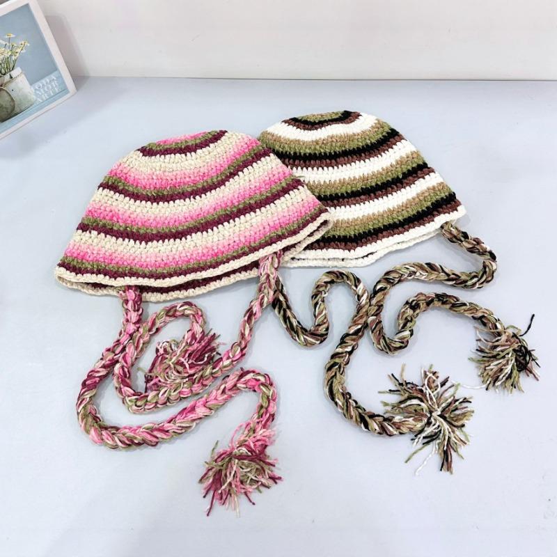 25 early autumn new color chenille knitted bucket hat women's autumn and winter warm fringed wool ear hat
