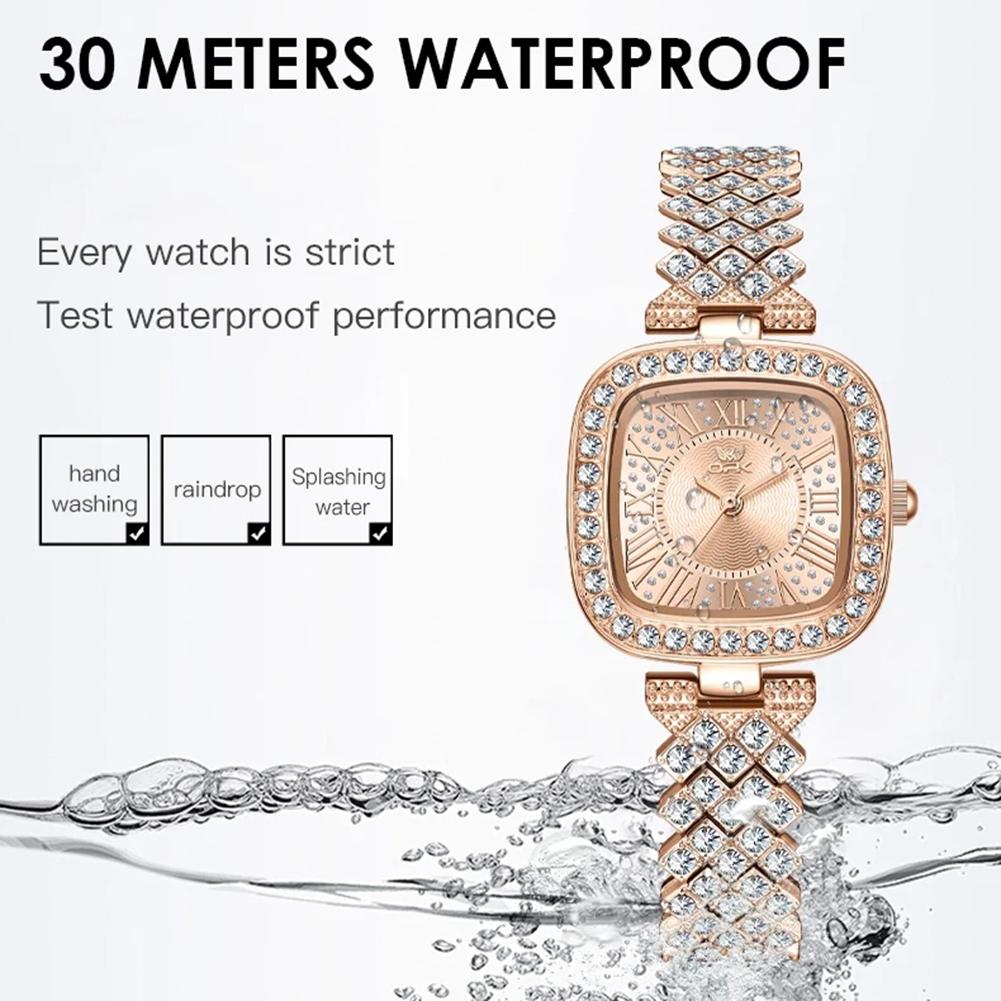 Voll Diamant Quarz Uhr für Damen Mode Quadratisches Zifferblatt mit römischen Ziffern Luxuriös Elegante Damen Kleider Armbanduhr