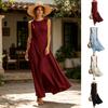 Ärmelloses Baumwoll-Leinenkleid für Damen, Langes Freizeitkleid mit unregelmäßigem Saum und Rundhalsausschnitt, Lockeres Sommer-Strandurlaubs-Sonnenkleid