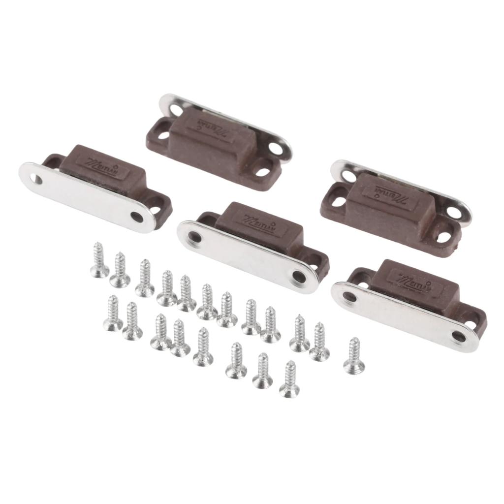 5pcs/lot Magnetic Catches w/screws Small Metal Cabinet Door Cupboard Preventing Protecting 27mmx10mm White/Brown Mini Stopper