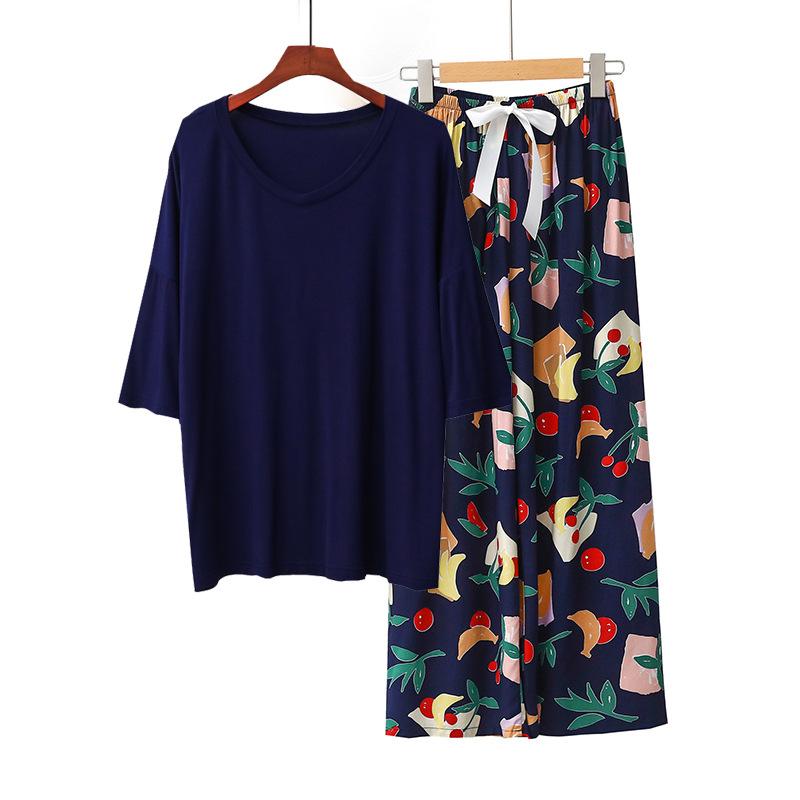 Sommer Damen Pyjama Sets Modal Kurzarm T-Shirts und Weitbein Hosen Heiß Lässig Homewear 2-teiliges Anzug Damen Nachtwäsche