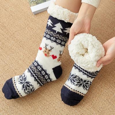 Damen Winter Samt und Dicke Weihnachten Kleber Rutschfest Zuhause Schlafen Mond Boden Socken