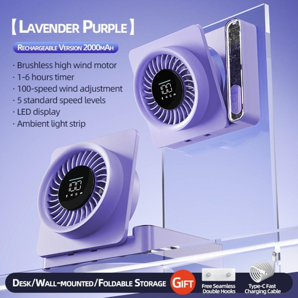 Timer Function Rechargeable Fan 2000mAh Battery Tabletop Fan Wall-mounted Fan  Air Circulation фиолетовый