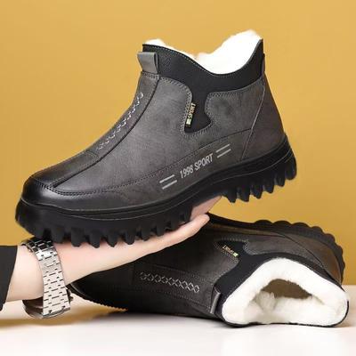 Winter Men Shoes Velvet Warm Cotton Shoes Waterproof Leather Snow Boots Fashion Casual Ankle Boots Plush Warm Winter Boots Botas