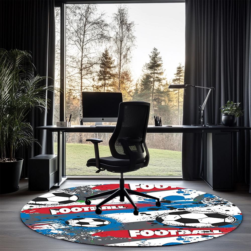 Soccer Printed Round Rug Carpet Chair Rug Area Rug Entryway Doormats,for Office Chair Living Room Bedroom Kitchen Room.
