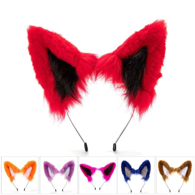 Realistic Wolf Ears Hairband Furry Headbands Plush for Coser Role Play and Photography Props