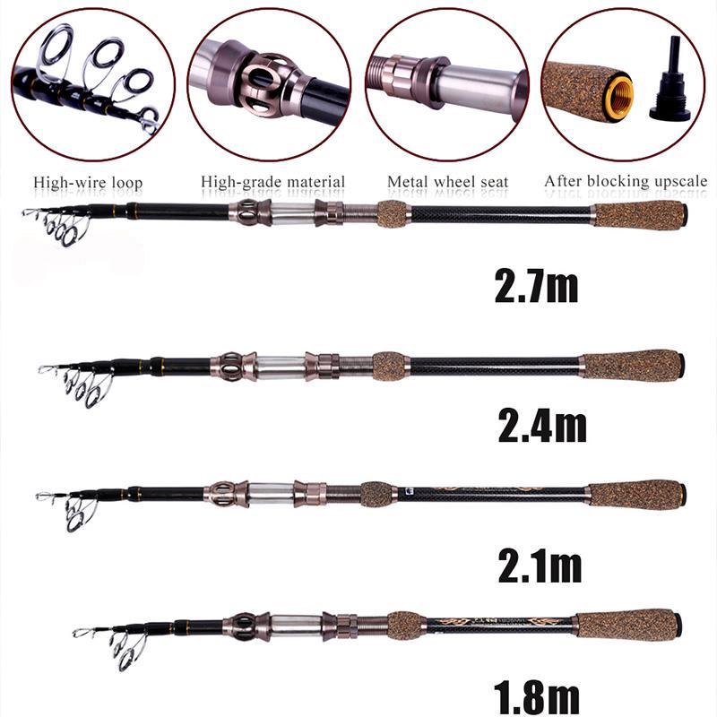 Fiskestang Spinnestang Teleskopisk Spinnefiskestang Bærbar fiskestang Carbon fiskeutstyr