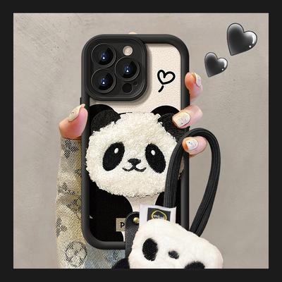 Roztomilá plyšová panda šňůrka vhodná pro pouzdro na mobilní telefon Apple 13 14PRO silikonová jehněčí kůže 12 proti pádu 7/8