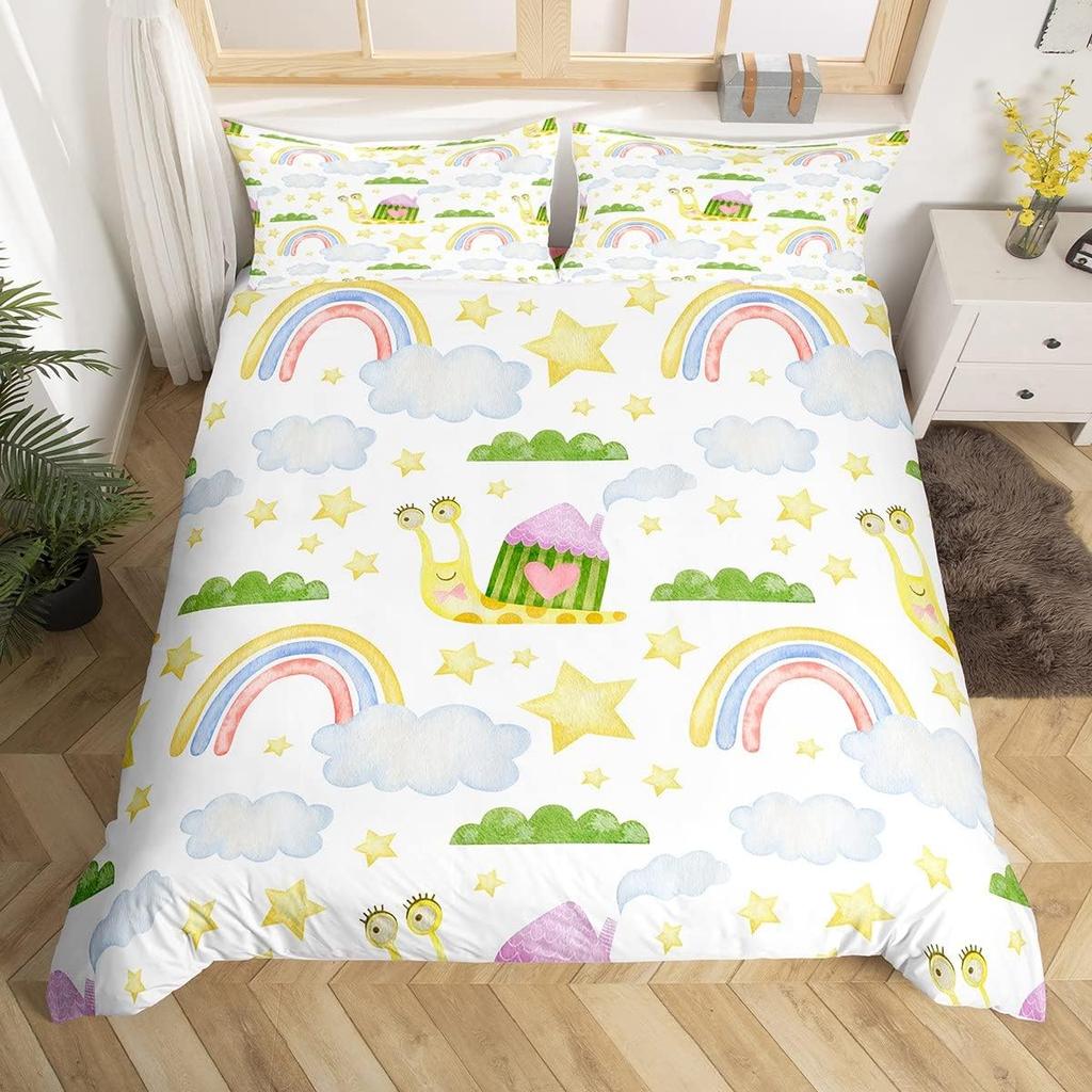 Kids Kawaii Duvet Cover Set Suitable For Girls And Boys Rainbow Moon Star Cute Cartoon Cloud Set Kids Bedroom Decoration 3Pcs