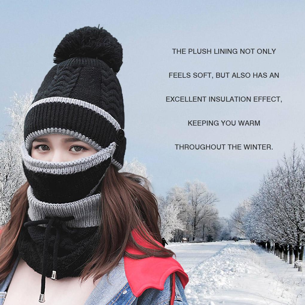 3PCS Women Beanie Hat Pom Bobble Scarf Set Knitted Winter Warm Snow Ski Cap Gift