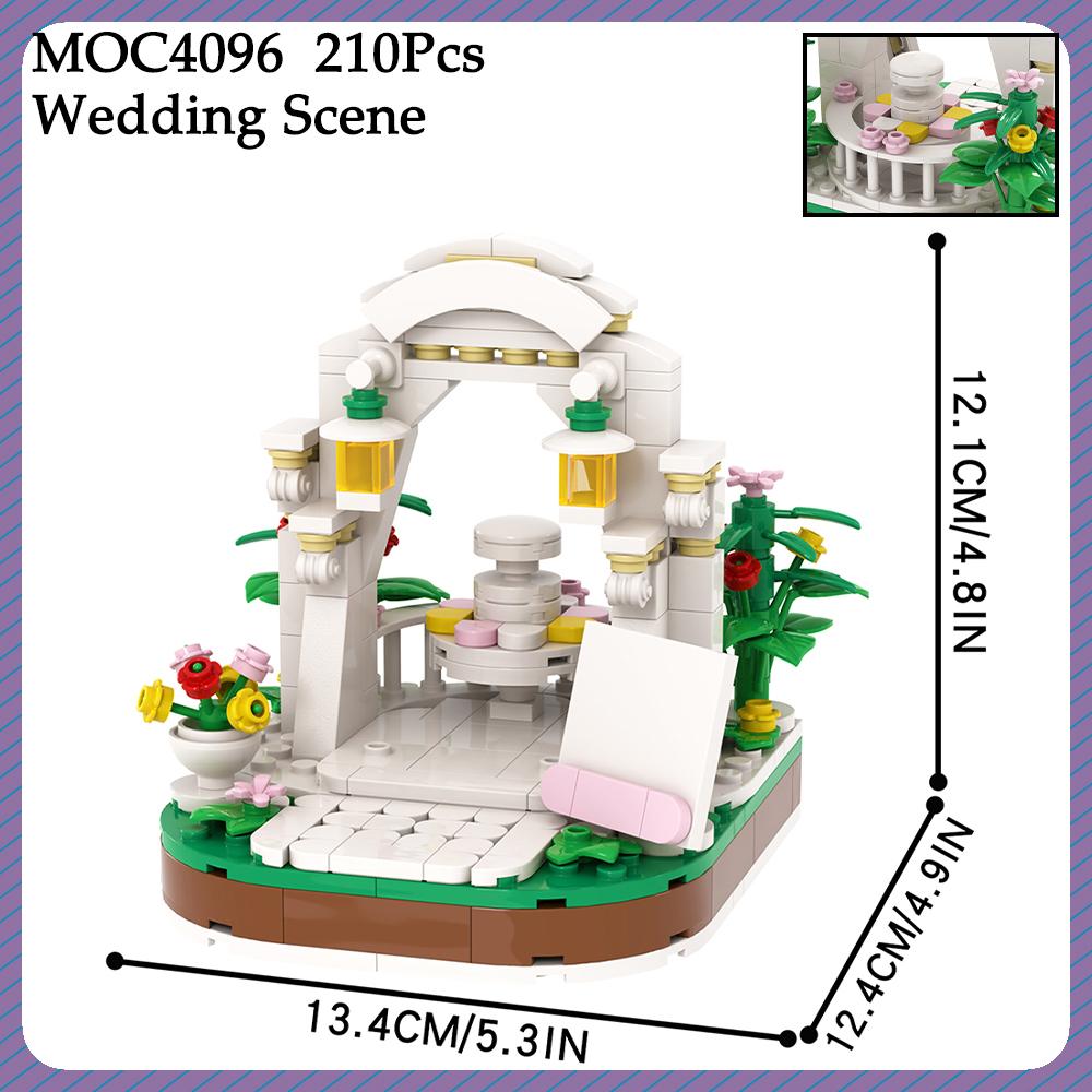 MOC Stadt Hochzeitsszene Ziegelbogen Liebesherz Blume Braut Bräutigam Kompatible Figuren Bausteinspielzeug Für Kinder Freunde Geschenk