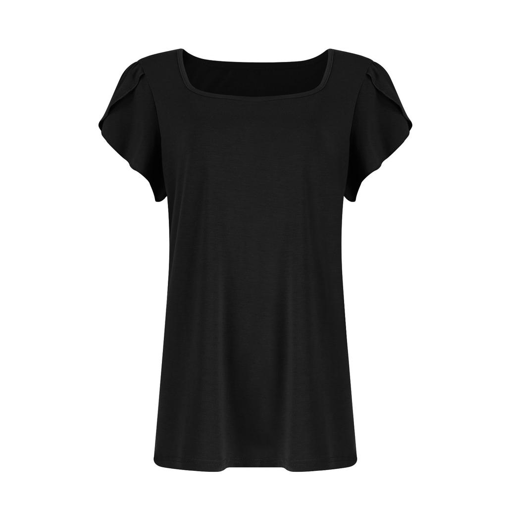 Damen Mode Freizeit Hemd Einfarbig Quadratkragen Pullover Lockeres T-Shirt