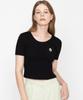 GRAVER [Woman] Drawing Smile Embroidery Crop Short Sleeve Knit_Black