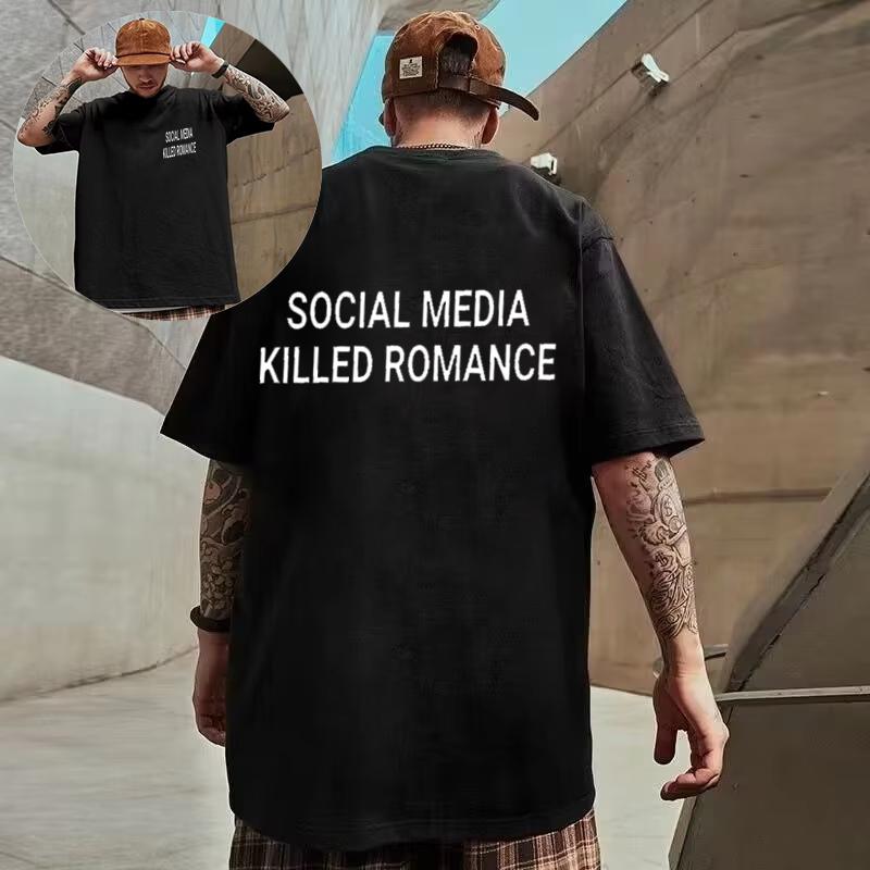 

25-26 Лето Социальные сети убивают романтику Мужская эстетическая футболка с принтом на День святого Валентина Парная хлопковая футболка Топ Одежда Y2K 4XL