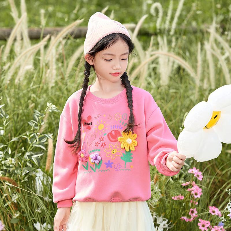 Girls  Sweet 3D Floral Long Sleeve Sweatshirt 140