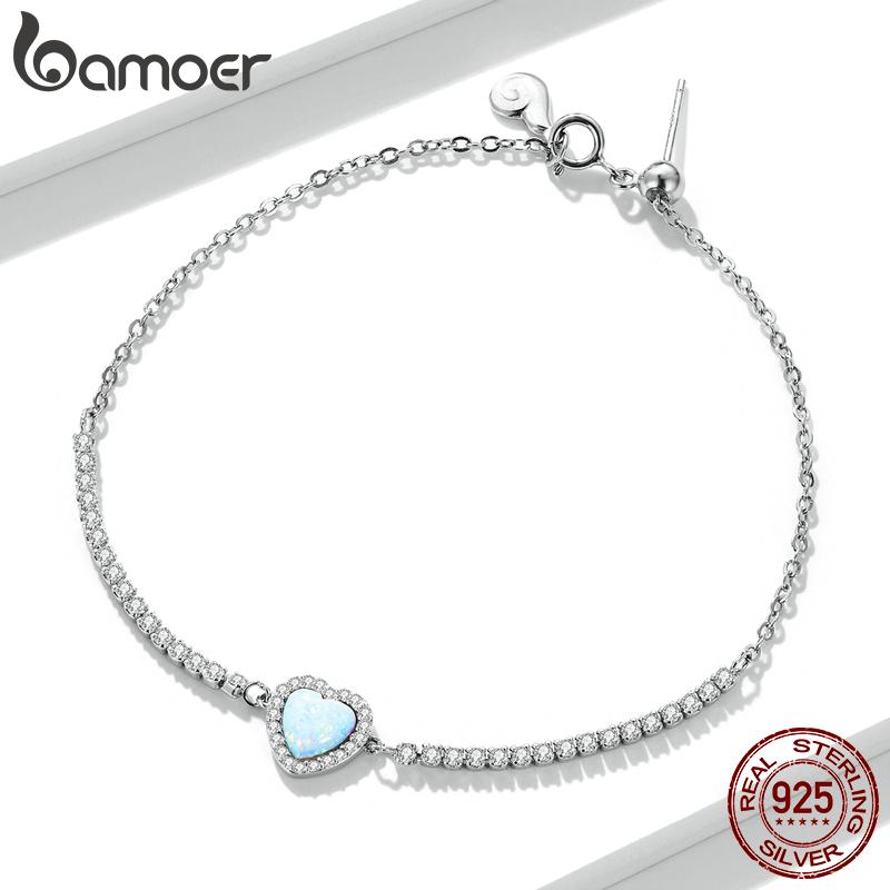 

BAMOER Новое поступление, Аутентичные стерлингового серебра 925 пробы с опалом в форме сердца, браслет-подвеска, подходит для женщин, ювелирные изделия из стерлингового серебра, подарок 925 Silver
