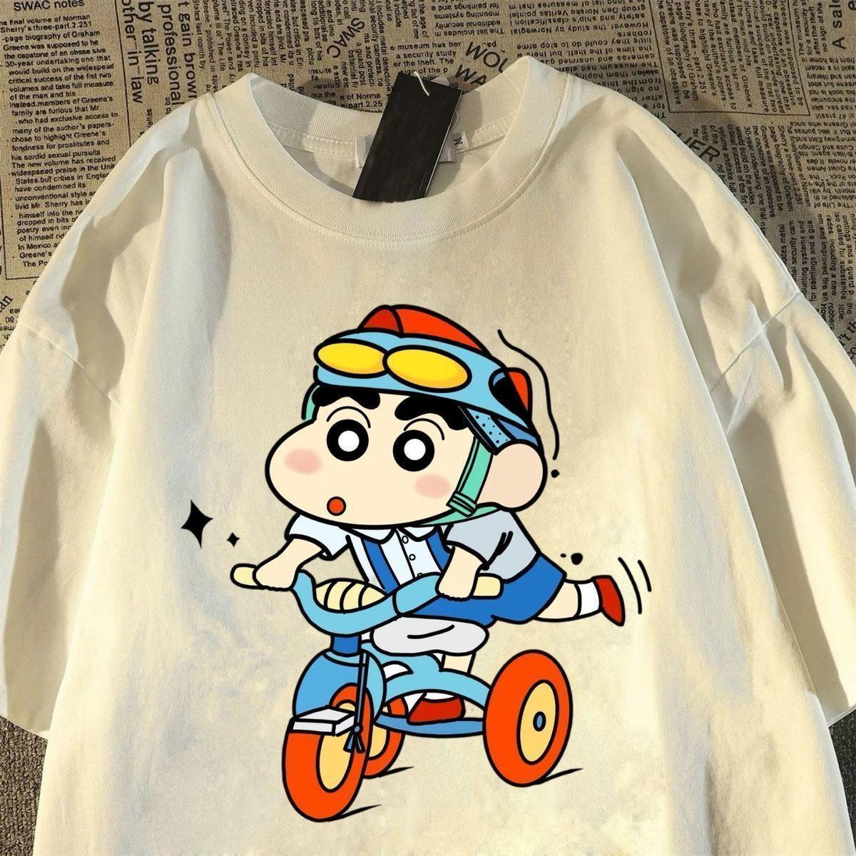 

Crayon Shin Chan Tricycle Print Casual T Shirt Cute Anime Short Sleeve Tee for Unisex Women S
