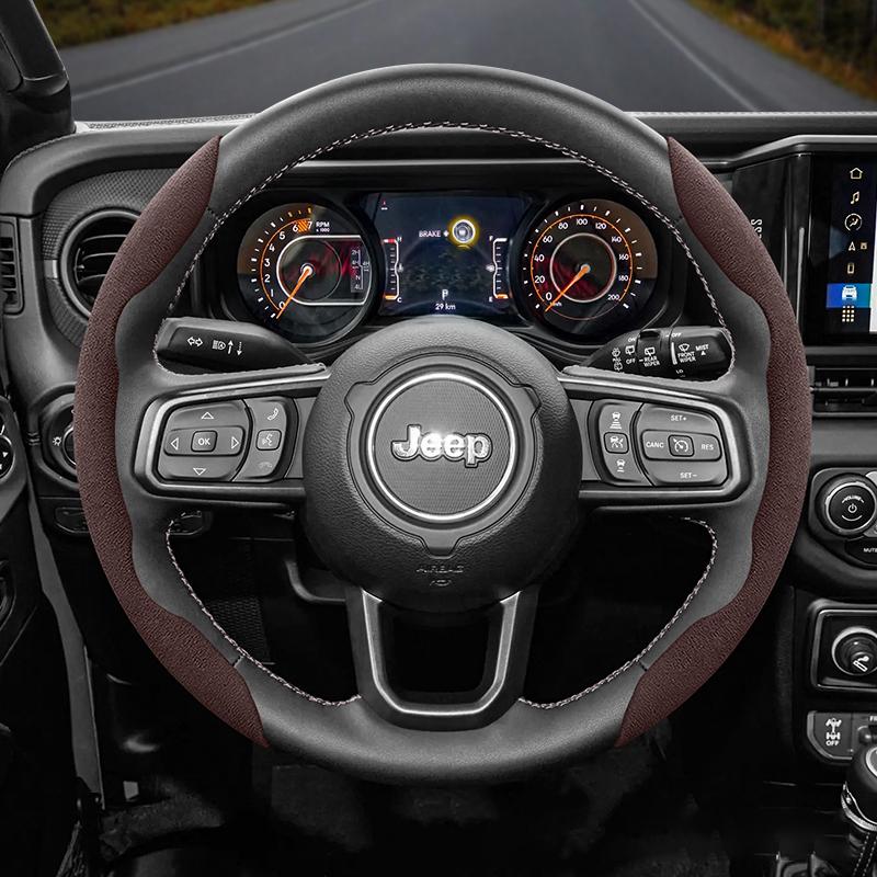 For Jeep Suede Snap-on Steering Wheel Cover Fit Renegade Compass Wrangler Jk Jl Grand Cherokee Wk2 Accessories Wj Portachiavi