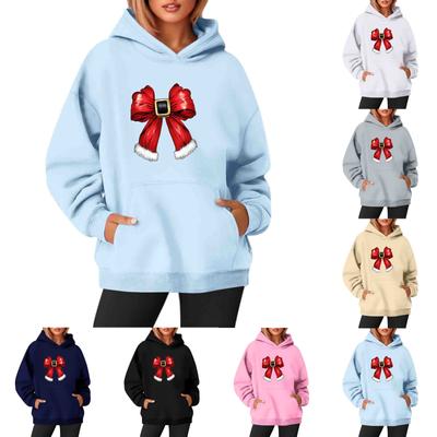 Damen Sweatshirts Rundhals Langarm Weihnachten Bedrucktes Oberteil Einfarbiges Kapuzenshirt