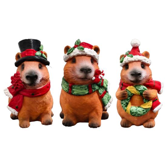 Whimsical Animal Ornaments for Courtyard Christmas Capybara Resin Figurine, Statue with Santa Hat Scarf Wreath, Artistic Crafts Windowsill