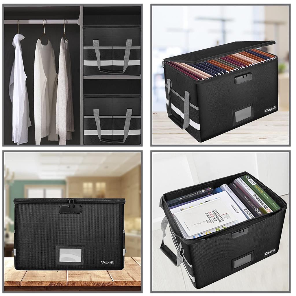 Caphill Fireproof Document Storage Box with Emergency Document Storage File Simple Valuables Hanging Black Lock, Waterproof, Supplies, Case, Box,