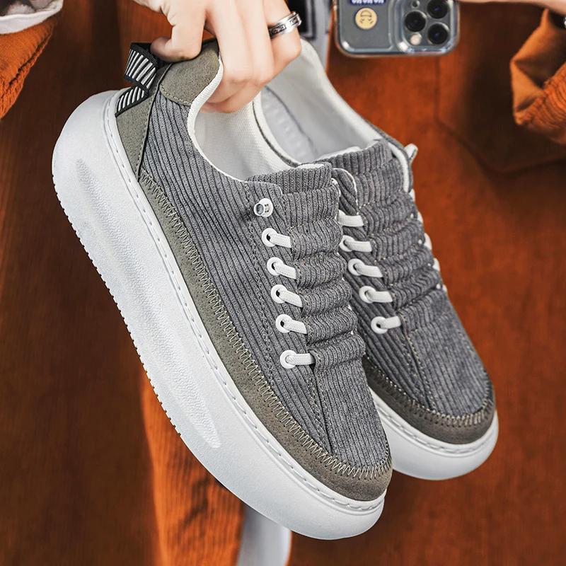

Comefortable New Man Sneakers Shoes Men in Men s Casual Shoes Microfiber Anti Slip Athletic Shoe Brown Corduroy Chaussure Hommes 39 сірий колір