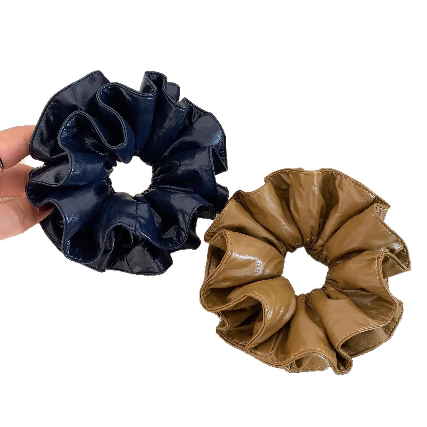 

Korean Style Coffee Leather Double Layer Scrunchie: Elegant Women s Hair Accessory Coffee Color