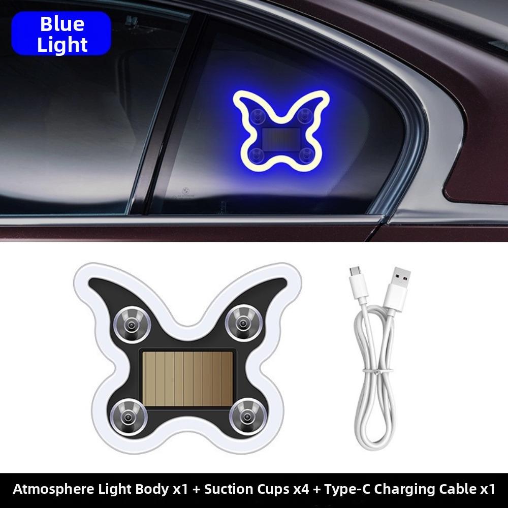 Solar Powered Car Neon Lights Suction Cup LED Ambient Light Car Neon Light  Front Rear Windows