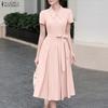 Vestito casual da donna a maniche corte con colletto da bambola dolce