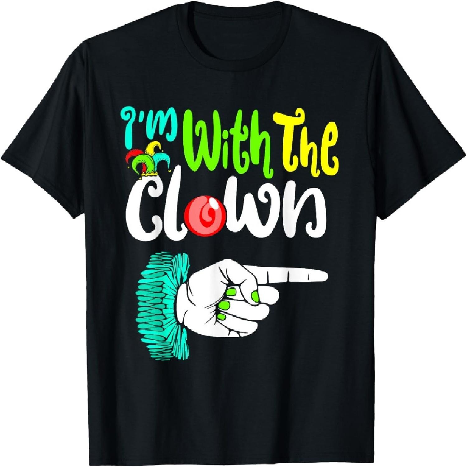 

InGENIUS Circus & Carnival Store Unisex-Adults Black Halloween Casual Humorous Modern I m With The Clown Letter Print T-Shirt XXXXXL різнокольоровий