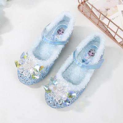 Escarpins bleus Elsa en velours et cristal pour filles - Chaussures de princesse d'hiver