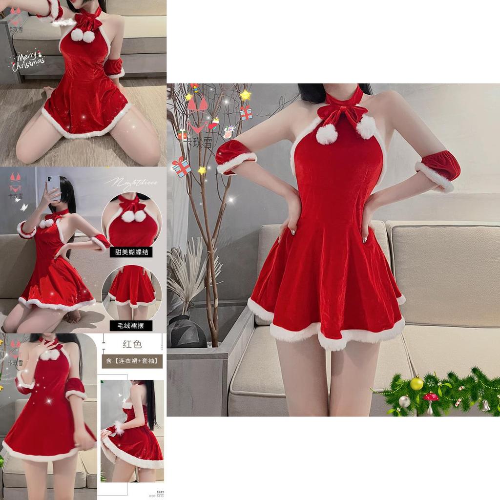 Christmas Costume Sexy Dress With Sleeveless Top And Seven Quarter Pants For Young Women