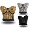 Glänzendes Gold Pailletten Sexy Bralette Top Sexy Damen Bustier BH Trägerlos Vorne Push-up BH