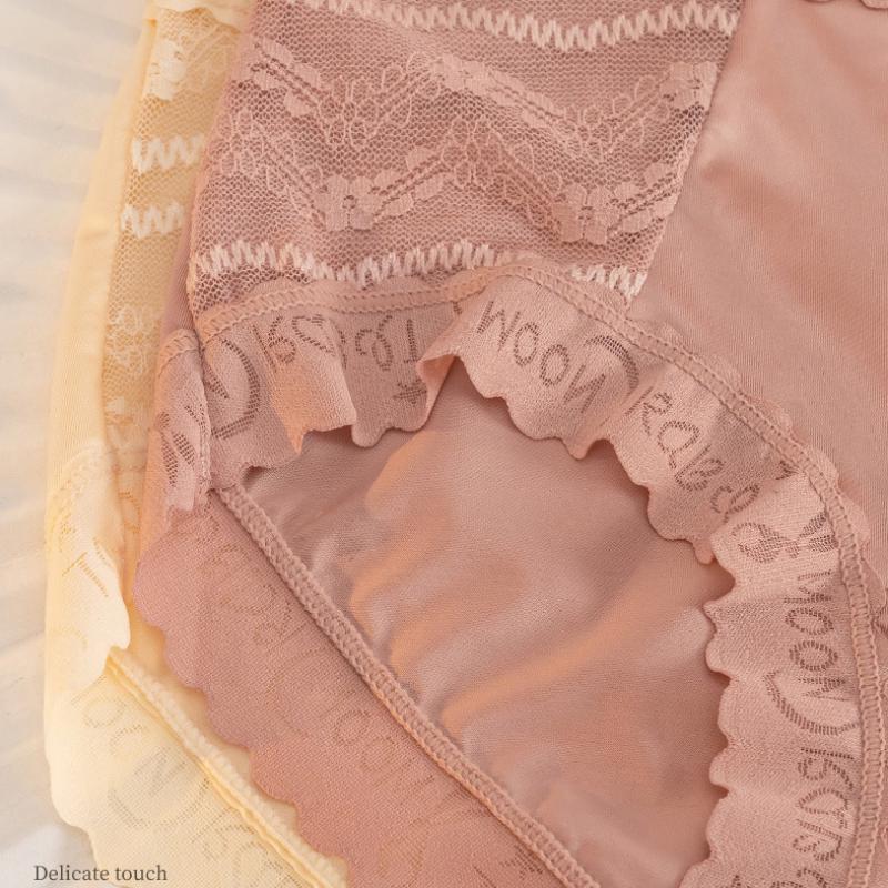 Nahtlose Damen-Slips aus Satin mit mittlerer Taille, Spitzen-Schleifenhöschen, niedliche Unterwäsche