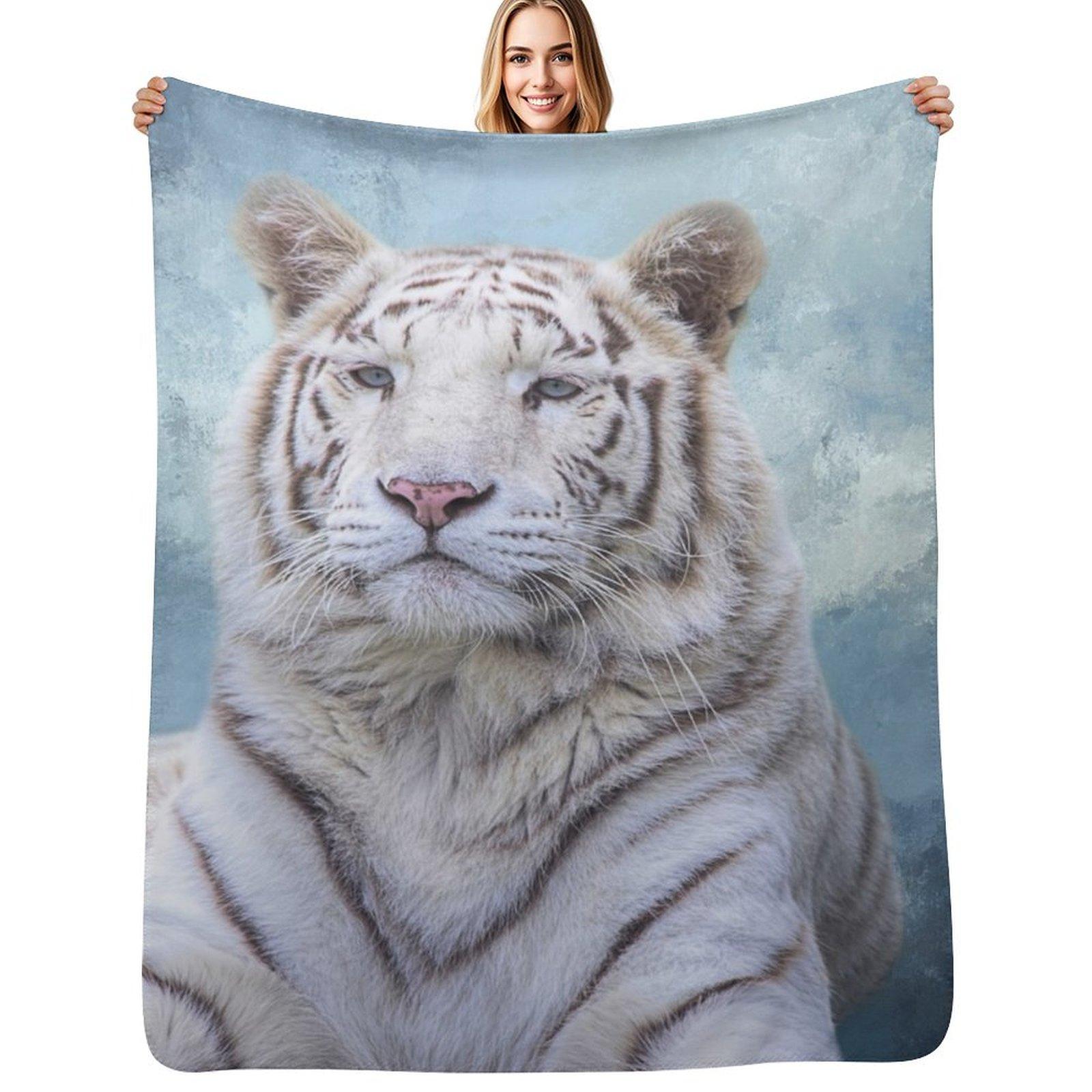 White Bengal Tiger Throw Blanket Cozy Throw Blanket for Bed Sofa Chair Size: 75*100cm, Weight: 230 GSM
