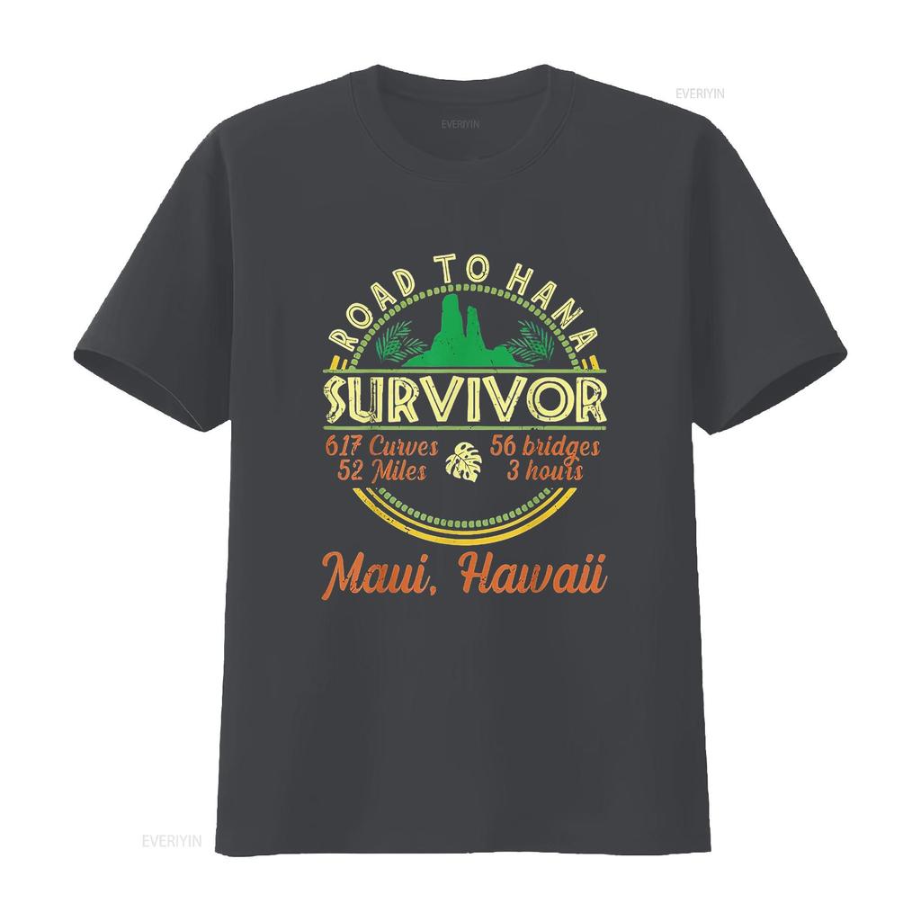 Mens Cool Hawaii Road Trip 2023 Maui To Hana Survivor Retro T Shirt Black vintage Washed Comfortable Stretched Breathable