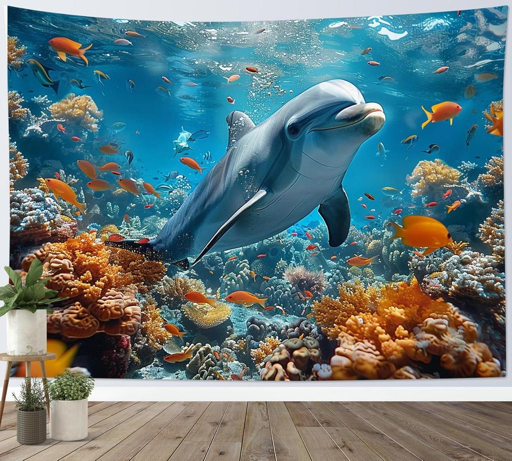 Ozean Delfin Wandteppich Wandbehang Lustiger Meeresleben Wandteppich Wandbehang Schlafzimmer Wale Delfin Wandteppich Wohnzimmer Dekor