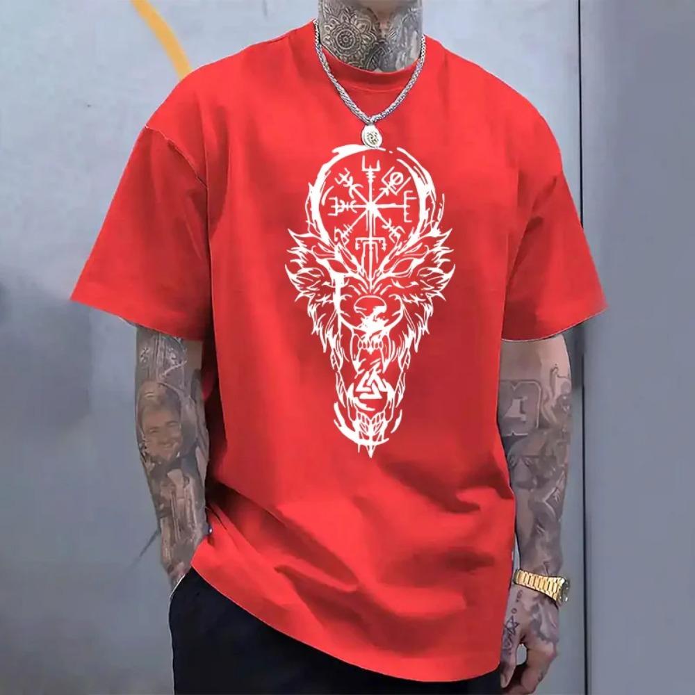 

Мужская повседневная футболка с круглым вырезом и коротким рукавом, топ с древним вороном и волком, мужская домашняя уличная удобная мягкая футболка 6XL