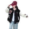 Trendy Autumn Color Block Children's Baseball Cardigan - Korean Fashion College Style Jacket for Girls