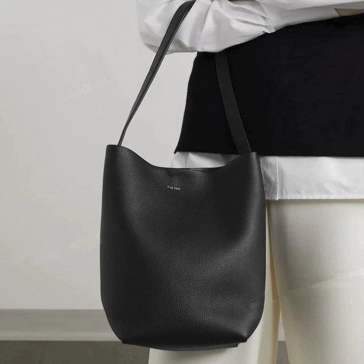 Genuine Leather Women's Bucket Tote - Large Capacity Soft Leather Handbag for Daily Commute