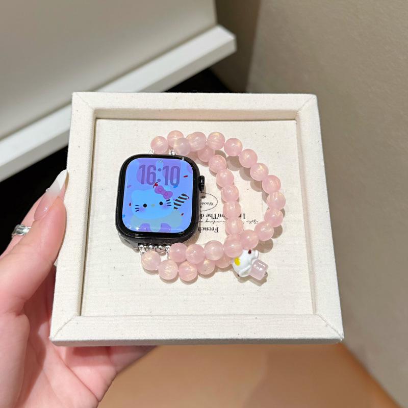

Compatible Elastic Watch Band for Apple Watch 11, iWatch, Huawei GT6, Xiaomi 9 Pro - Pink Beaded Design Self-measure 18mm розовый