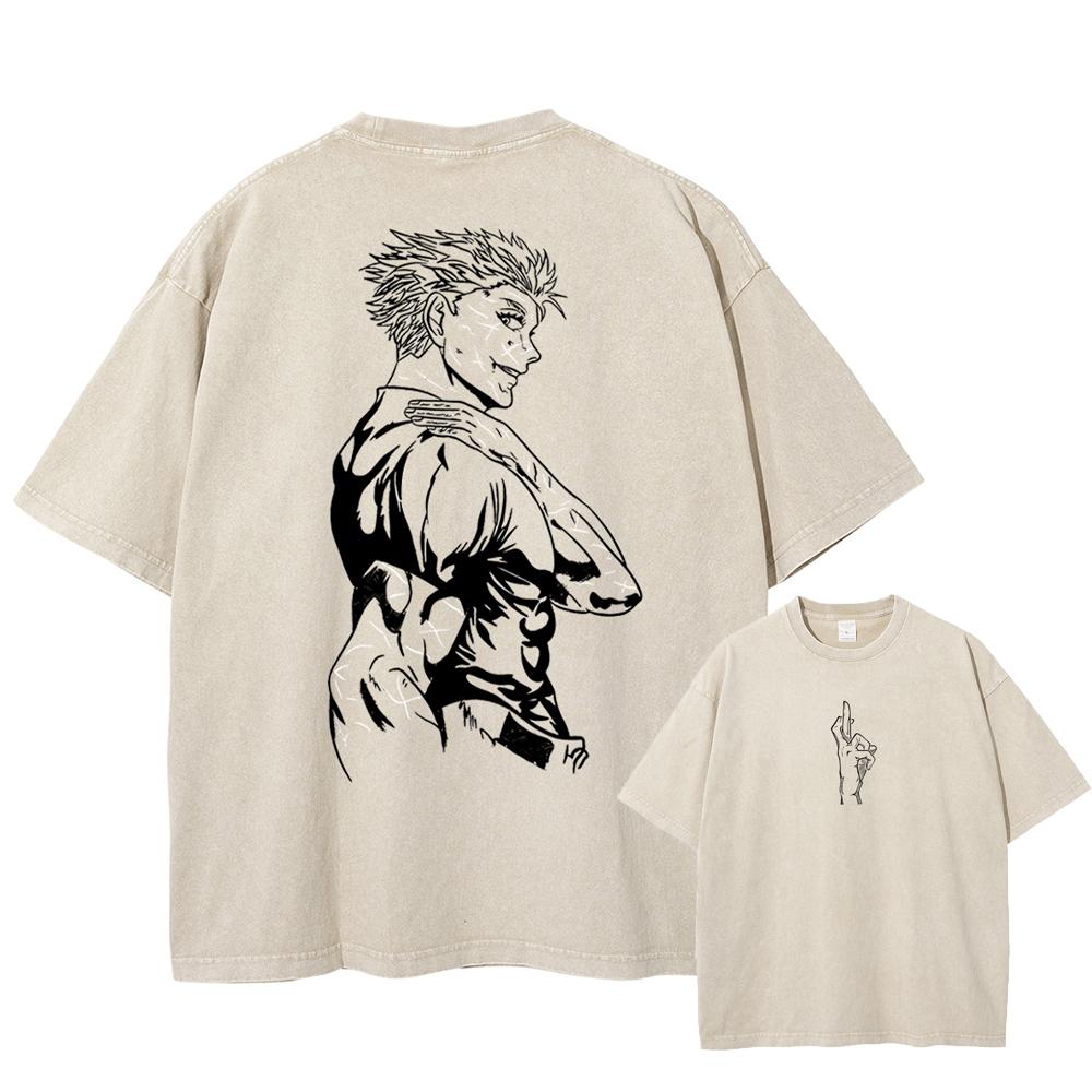 Gojo Satoru Jujutsu KaisenT Shirt Vintage Washed Streetwear Men Women Unisex Clothes Short Sleeve Oversized Cotton Tee Shirt
