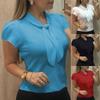 Elegant Women Short Sleeve Bow Chiffon T Shirt Blouse With Breathable Comfort For Ladies