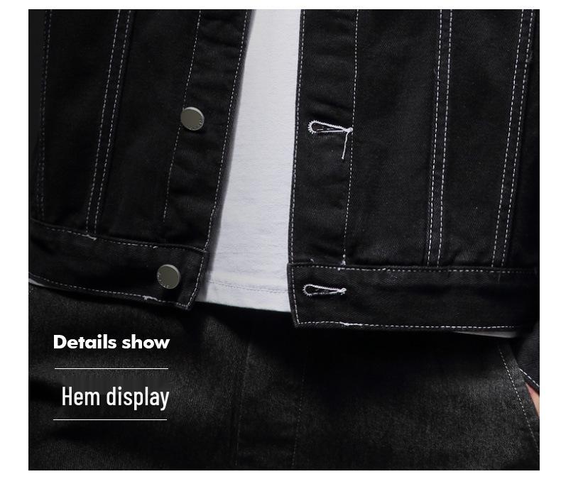 Men's Trendy Black Denim Jacket - Spring/Autumn Korean Hong Kong Style Wear-Resistant