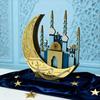 Decoração de Mesa para o Ramadã Lua Crescente de Madeira Estrela Ornamento Eid Mubarak Luz LED Iluminada Placa de Mesquita Ramadan Kareem para Decoração de Casa Islâmica