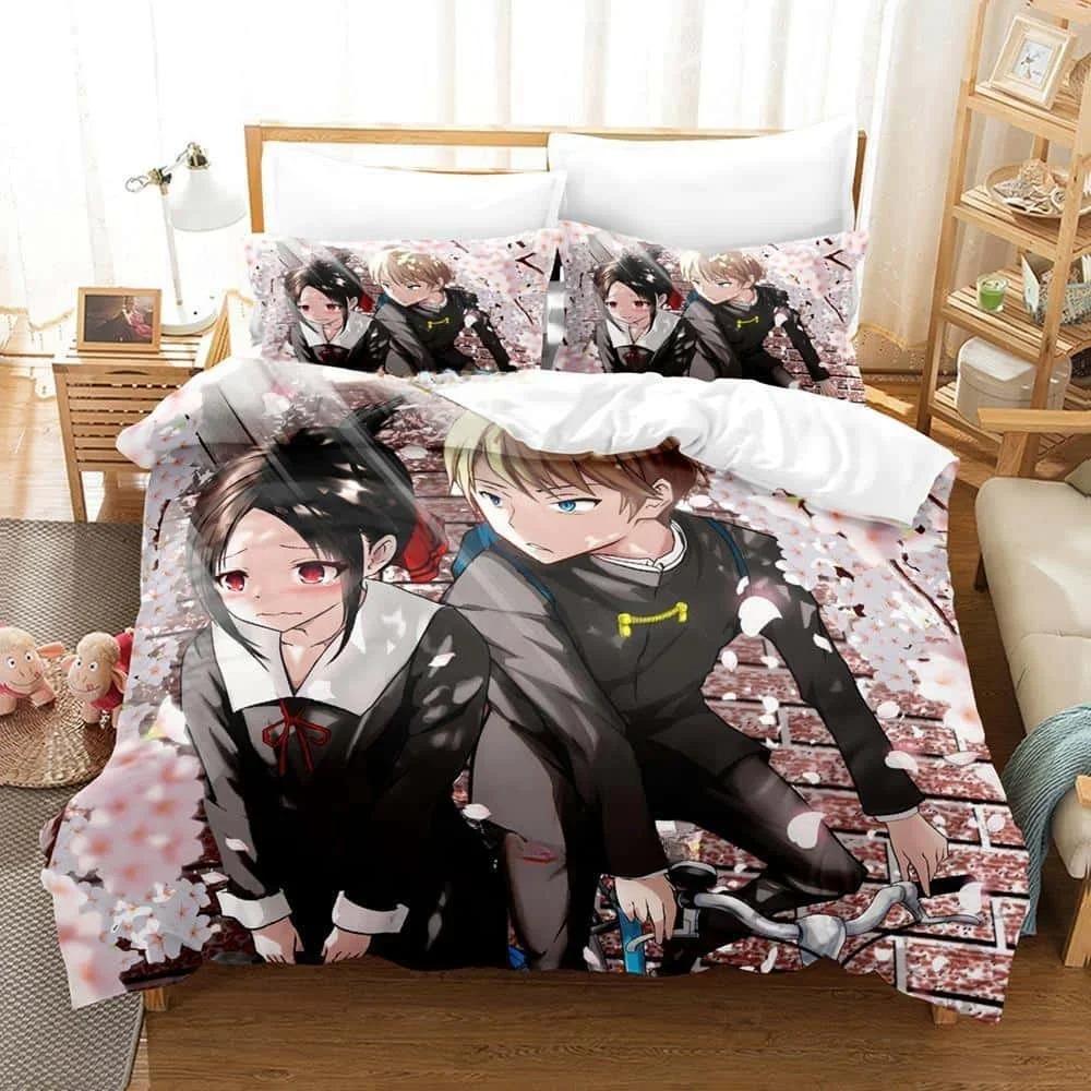 3D Print Anime Kawaii Girls Kaguya-sama Love is War Bedding Set Cartoon Anime three-piece set Adult Kid Bedroom Duvet cover Sets