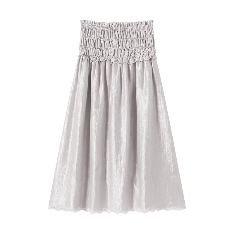 GREEN BELT Acetate Satin High-Waist A-Line Midi Skirt S