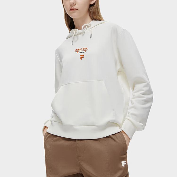 Fila Printed Letter Hooded Pullover Sweatshirt Women Sweatshirt White T11W311203F-WT